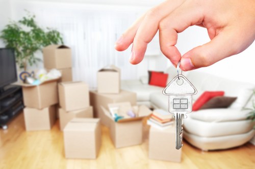 Office removal preparation with packed equipment and labels